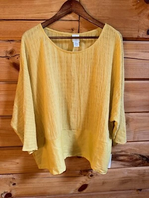 Joie 全新带标签女式上衣衬衫亚麻棉对比纱 Lagenlook Plus 尺寸 1X — 第 1/4 张图片