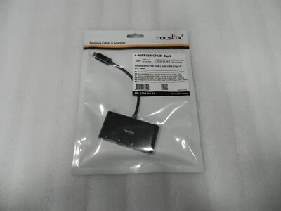 Rocstor Premium Portable 4 Port Hub USB-C to 4X USB 3.0 Type A-M/F Black - Image 1 of 4
