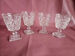 Vetro Imperiale Mt Vernon Punta Diamante Base Quadrata 4 Calici Acqua Cocktail - Foto 1 di 9