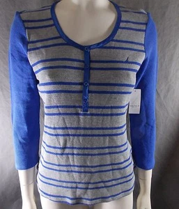 Camisa para dormir Henley térmica para mujer talla S p Nautica nueva con etiquetas rayas azules s30-pb11 - Imagen 1 de 2