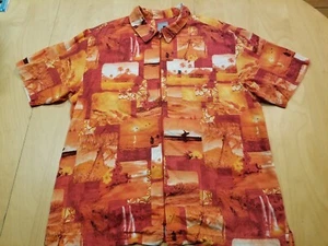 Vintage Mens Quicksilver Aloha Shirt Hawaiian Zip Orange XL Surfing, Ships Free - Picture 1 of 6