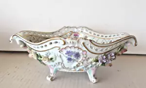 Von Schierholz Dresden German Porcelain 11x4x7 Flower Bowl Vase Basket Antique - Picture 1 of 8