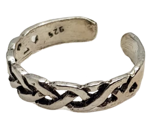 Solid 925 Sterling Silver Toe Finger Ring Adjustable Open Twisted Band Ring - Picture 1 of 6