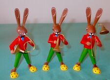 Vtg Erzgebirge Wooden Miniatures: The Brass Rabbit Band Trio by VOLKER ZENKER