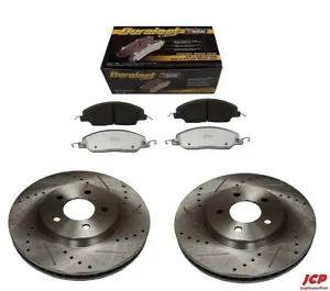 2 X FRONT 316MM BRAKE DISC DRILLED & SLOTTED + BRAKE PADS for FORD MUSTANG 05-14 - Picture 1 of 3