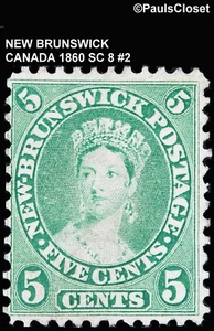 CANADÁ NUEVO BRUNSWICK 1860 SC 8 QUEEN VICTORIA 5¢ AMARILLO VERDE MNG FINO #2 - Imagen 1 de 2