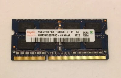HYNIX 4GB 2Rx8 DDR3 PC3-10600S SO-DIMM Laptop RAM HMT351S6BFR8C-H9--11-F3 - Immagine 1 di 4