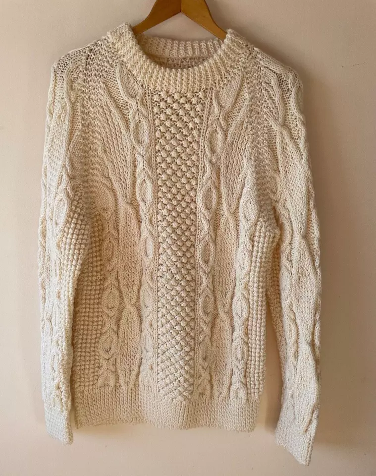 Gorgeous Hand Knitted Aran Fisherman's Sweater Cream Unisex - Image 1 of 4