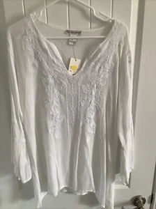 NWT: Cute Options Woven Peasant Top White Boho Embroidered White Small - Picture 1 of 4