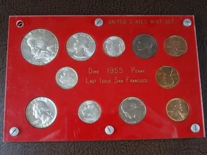 1955 P D S US Mint Uncirculated Set 11 Coins 90% Silver Capital Plastic Holder - Picture 1 of 4