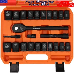 1/2" Drive Impact Socket Set 24pc 6 Point Chrome Vanadium Ratchet Handle New - Picture 1 of 8