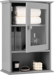 Bathroom Cabinet, Wall Mounted Storage Organizer W/Door and Open Shelf, Hanging - Bild 1 von 9