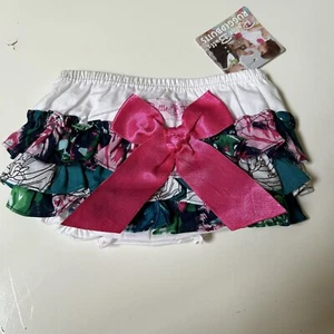 Ruffle Butts Baby Girl NWT Feather Print Bloomer Bottom 6-12 Months Diaper Cover - Picture 1 of 5