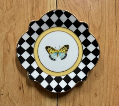 MACKENZIE-CHILDS MacKenzie Childs BREAD and BUTTER PLATE BUTTERFLY TOILE COURTLY CHECK BRAND NEW