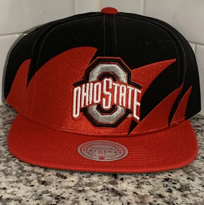 Ohio State Buckeyes Mitchell & Ness NCAA Red Black Sharktooth Snapback Cap OSFM - Image 1 of 4
