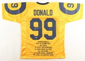 Aaron Donald Signed Los Angeles Rams Career Throwback Stat Jersey (Beckett) DE - Picture 1 of 8