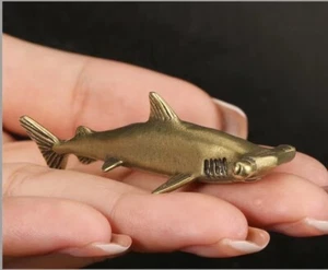 Brass Hammerhead Shark Animal Statue Small Sculpture Figurine Home Decor Gifts - Picture 1 of 5
