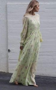 NEU MIT ETIKETT $ 730 STINE GOYA TAMMY BESTICKTES MAXIKLEID MIT BLUMEN GRÜN JADE GARTEN L/XL - Bild 1 von 12