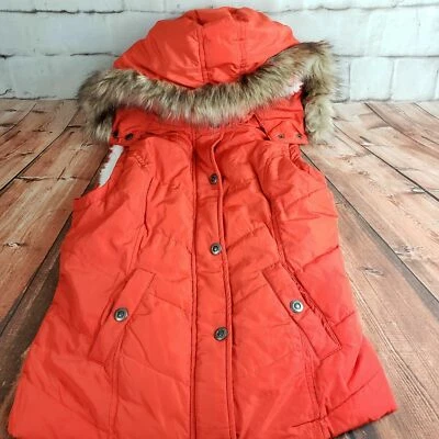 Chaleco acolchado Greentea naranja profundo acolchado con capucha forrado Sherpa talla pequeña para dama Foto 1 de 4