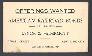 1920 bonos ferroviarios buscados todos los números Lynch & McDermott Brokers Nueva York - Imagen 1 de 1