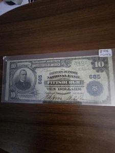 1902 $10 Farmers Deposit National Bank of Pittsburgh Large Bank Note Fr616 VG30+ - Picture 1 of 10