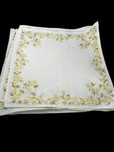Set 6 Vintage knackige Leinen Siebdruck Servietten 16"x 15" Narzisse gelb Blumen - Bild 1 von 9