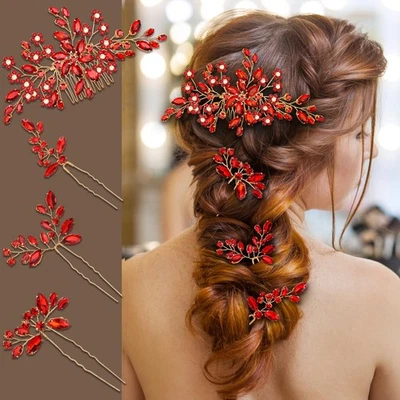 Wedding Hair Comb Red Bridal Headpiece for Brides Bride Accessories Piece - Image 1 of 4