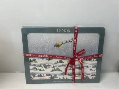 4 Lenox  Christmas Cork board Placemats Santa Reindeer Sleigh Snowy Scene New! - Image 1 of 4