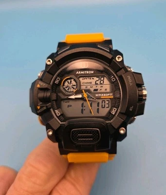 Armitron 55mm Black Gray Yellow Pro Sport Analog Digital Chronogra Watch 20/5477 - image 1 of 4