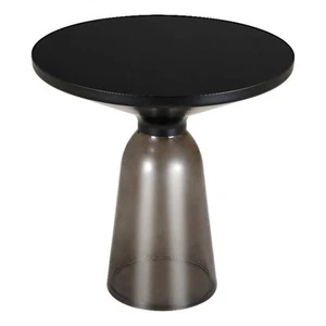Pemberly Row 19" Round Side End Table with Glass Top and Black Iron Rim - Picture 1 of 18