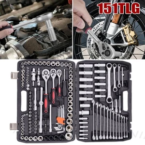 Maletín de herramientas 151 piezas Trinquete Llave de vaso 1/4" 3/8" 1/2" Tuercas Tool DE - Imagen 1 de 11