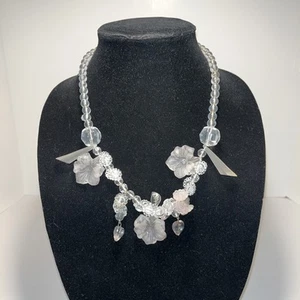 VTG NECKLACE  FLORAL With Hearts And Leaves And Bead Design CELLULOID LUCITE - Picture 1 of 13