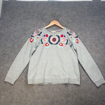 Boden Sudadera Mujer Talla M Gris Bordada Cuello Redondo Pullover Boho Femenino Foto 1 de 4