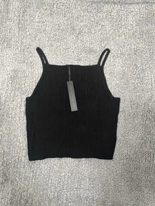 NWT HOUSE OF HARLOW 1960 Tank Top Matte Black Striping Fabric Detail Size Large - Picture 1 of 5