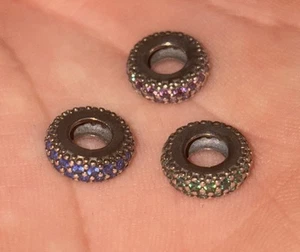 Genuine PANDORA Pave Sparkle Spacer Charm 925 Silver Lot Of 3 Pink Blue Green - Picture 1 of 4