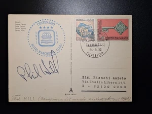 🏁 PHIL HILL AUTOGRAMMKARTE - F1 WELTMEISTER 1961 - ABSOLUTE RARITÄT - Bild 1 von 5