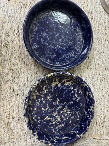 Vintage Bennington Vermont Blue Agate Set Of Two Pie Baking Plates - Picture 1 of 4
