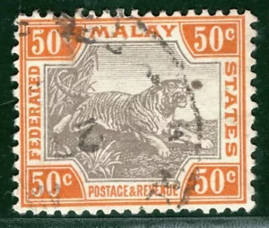 MALAYA FMS TIGER Stamp 50c CDS Used {samwells-covers} XBLUE4 - Picture 1 of 6