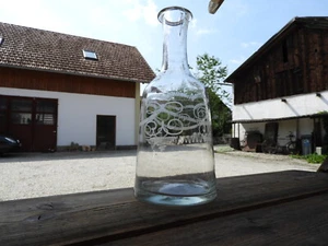 c.1850 SCHNAPSFLASCHE Abrissglas runde Biedermeier Flasche mundgeblasen Ätzdekor - Bild 1 von 10