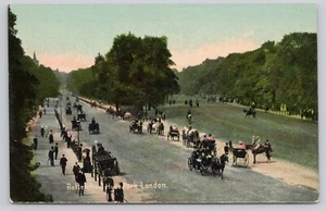 Rotten Row Hyde Park London England People Horses and Carriages Antique Postcard - Picture 1 of 2