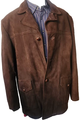 Sears Men's Store Brown Suede Size 46 Three Button Coat with Zip Out Liner - Image 1 of 4