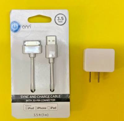ONN 3.5 Foot White Sync and Charge Cable with 30 PIN Connector iPod iPhone iPad - Image 1 of 2
