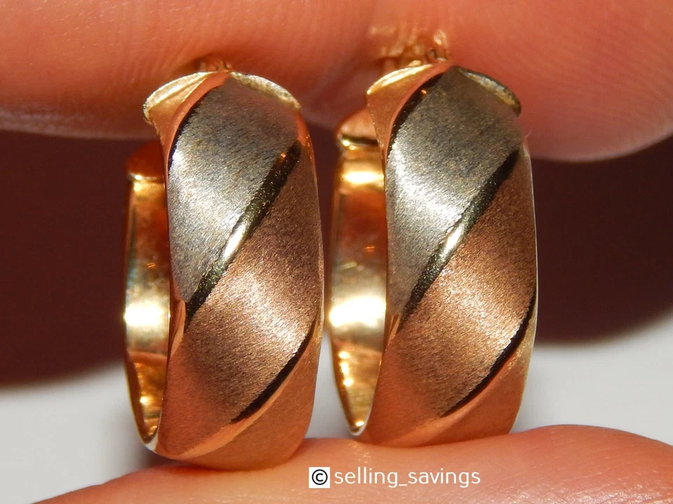14K YELLOW WHITE ROSE GOLD MILOR MATTE FINISH LEVERBACK BACK ROUND HOOP EARRINGS - Image 1 of 4