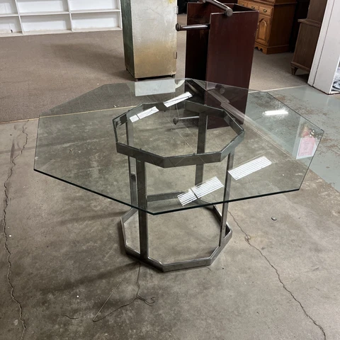 Milo Baughman Style Octagon Chrome & Glass Top Dining Table Cover