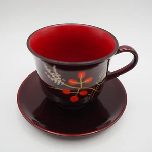 Cup and saucer Japanese lacquer ware 150ml Heavenly Bamboo Nanten Coffee tea - Picture 1 of 8