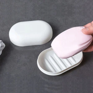 Portable Oval Soap Dish Box Case Holder Container Sealed Travel Shower Bathrooms - Picture 1 of 15