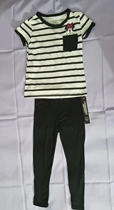 Minnie Mouse T-shirt & Leggings Set Girls Small Black White Pocket Striped NWOT - Picture 1 of 4
