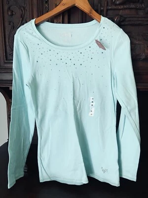 Camisa Justice Sparkle Niñas Talla 16 Verde Aqua L/S Lentejuelas NUEVA CON ETIQUETAS NUEVA Foto 1 de 4