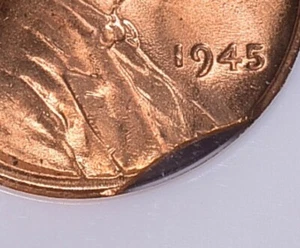 1945 P NGC MS66 RD 5% Curved Clip Lincoln Error Cent High Grade Wartime GEM RED - Picture 1 of 7
