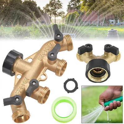 3/4" Solid Brass 2/4 Way Adaptor Garden Tap Multi Hose Connector Water Splitter - Image 1 of 4